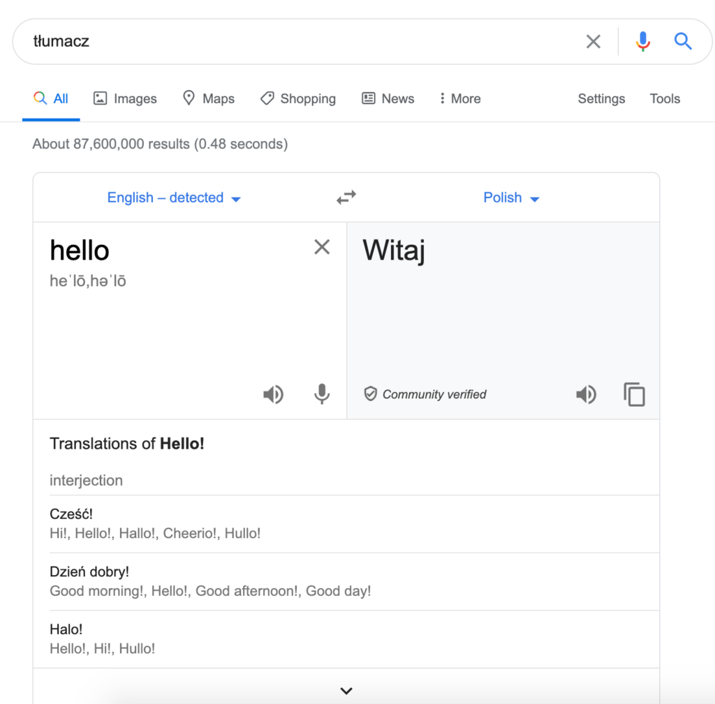 google translate w google